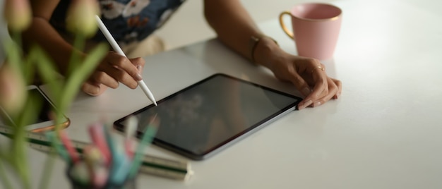 Digital illustration workspace with drawing tablet